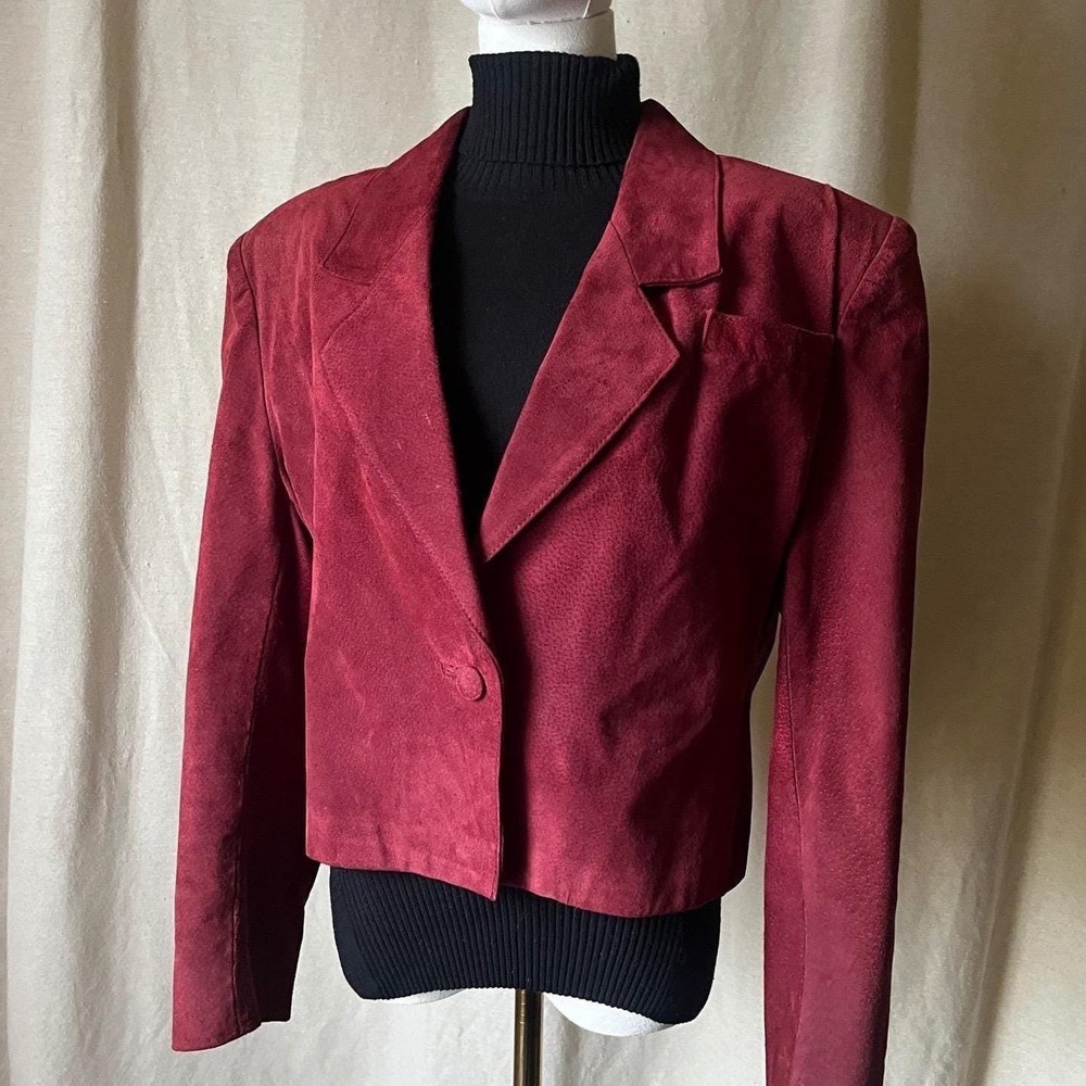 Vintage Avanti‎ Burgundy Pig Suede Cropped Blazer Jacket Yugoslavia 90s Size 10